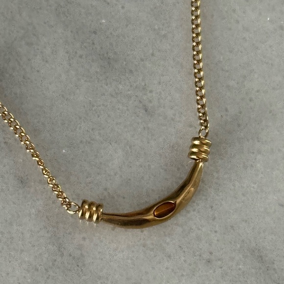 Modest Lu Jewelry - Gold Amber Tiger Eye Gem Pendant Necklace 

Brand New